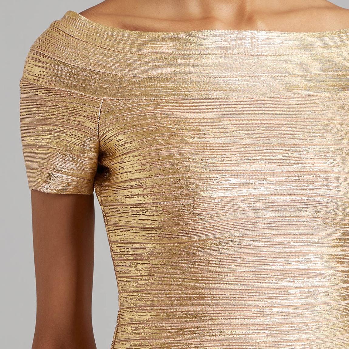 Herve Leger Gold Off Shoulder Bandage Dress - BrandAlley Herve Leger Gold Off Shoulder Bandage Dress - BrandAlley