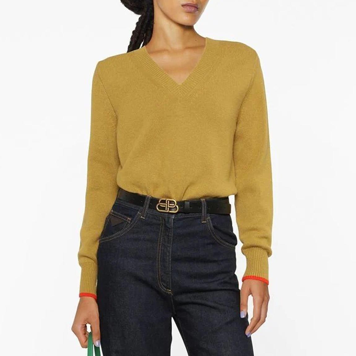 Olive Double V-Neck Cashmere Jumper main product photo