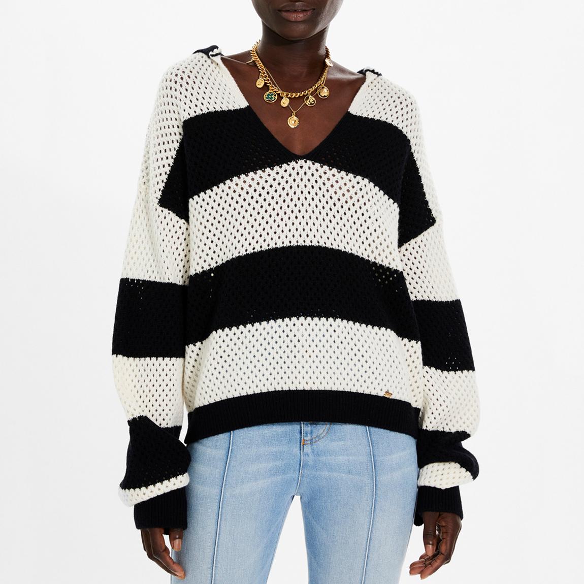Black/White Striped Cashmere And Wool Jumper main product photo