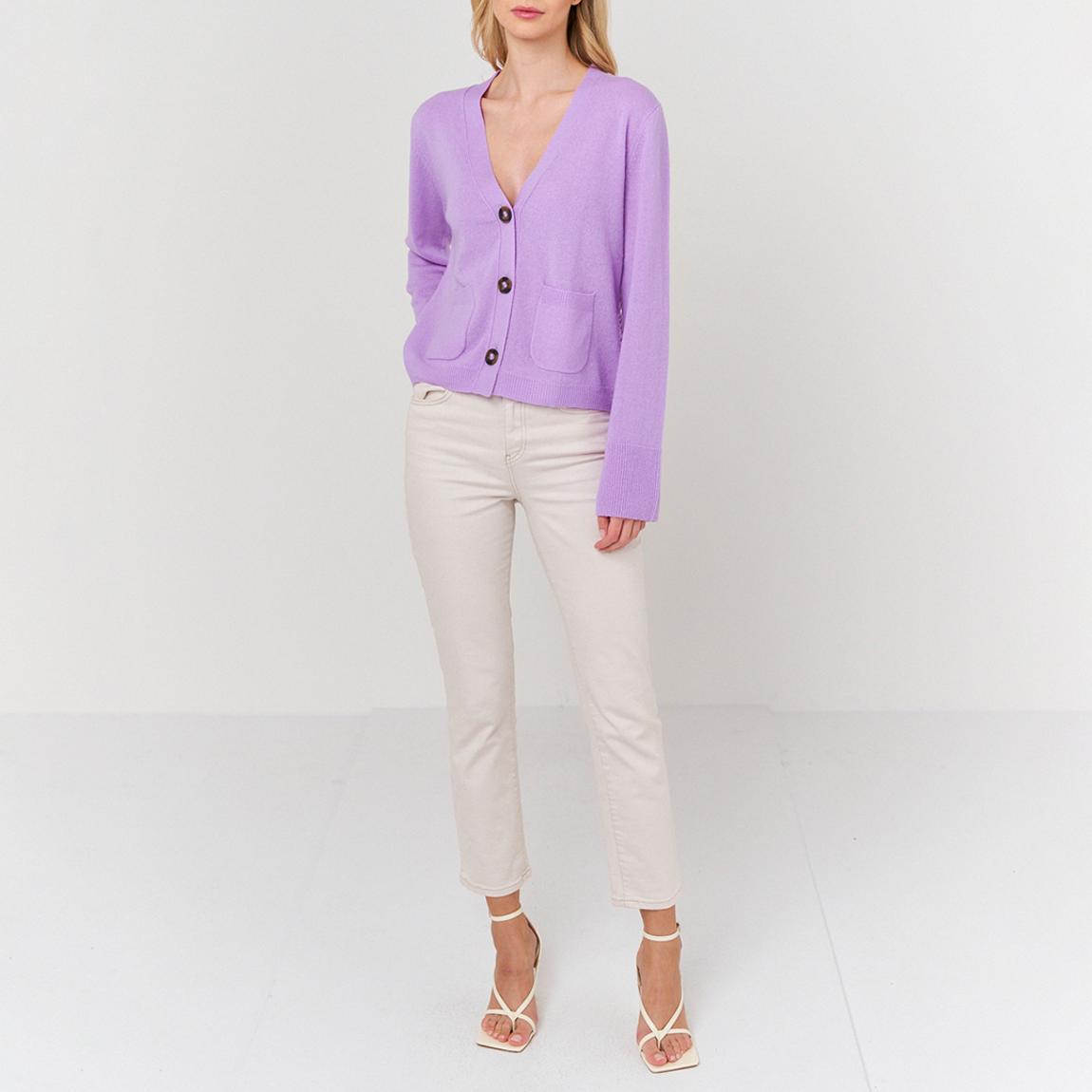Lilac Crochet Back Cashmere Cardigan main product photo