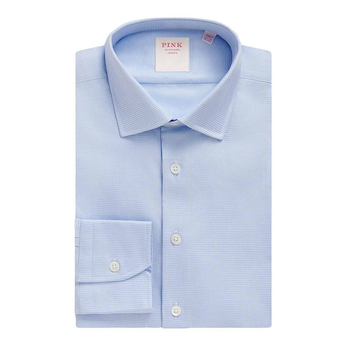 Pale Blue Royal Twill Puppytooth Tailored Fit Cotton Shirt main product photo