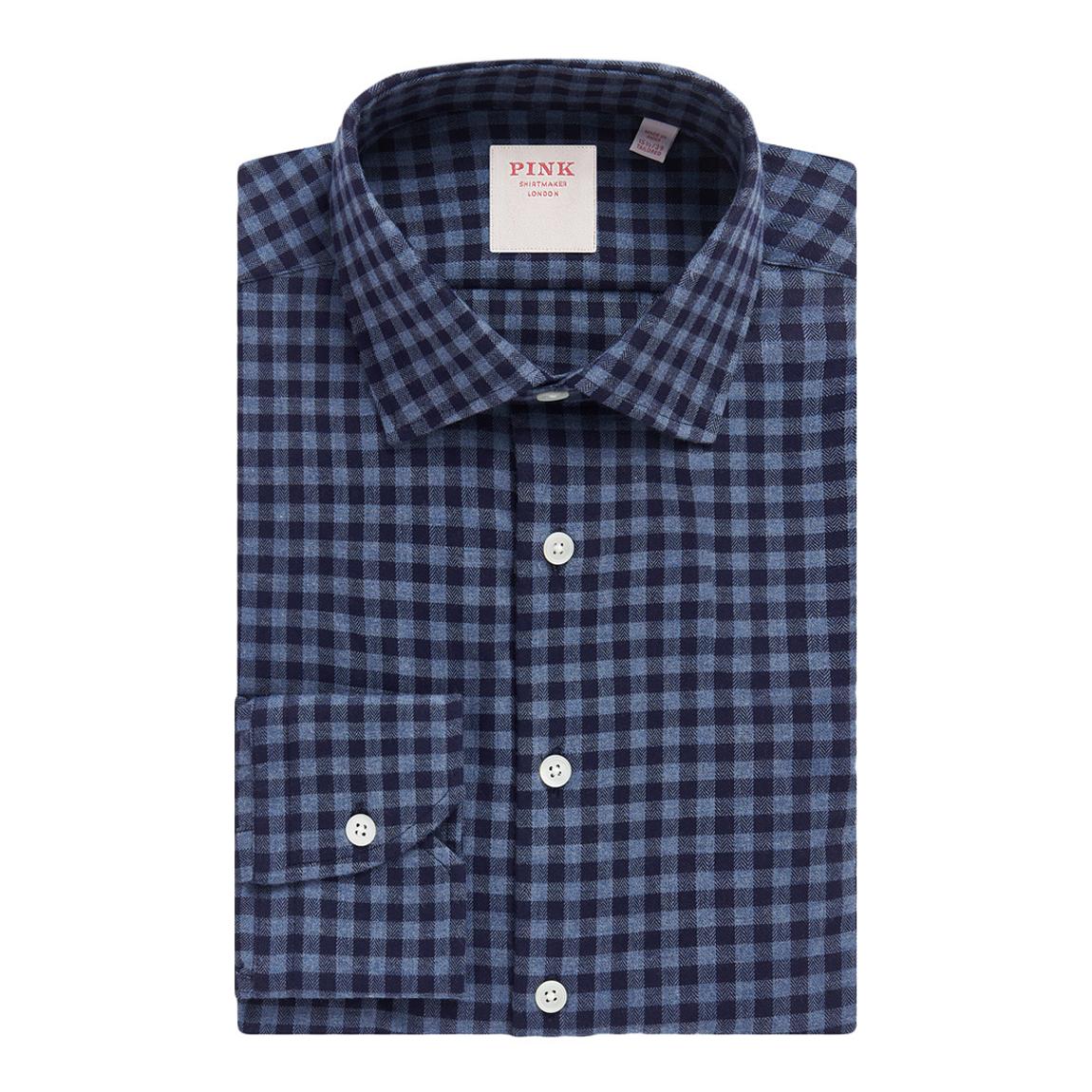 Navy Herringbone Check Tailored Fit Cotton Shirt main product photo