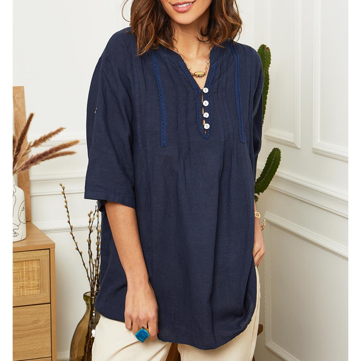 Navy Tiered Linen Shirt main product photo