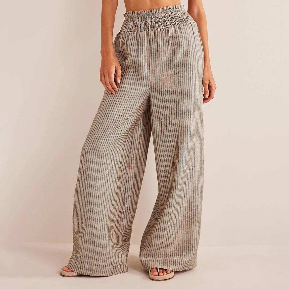 Camel Linen Shirred Waist Trousers main product photo