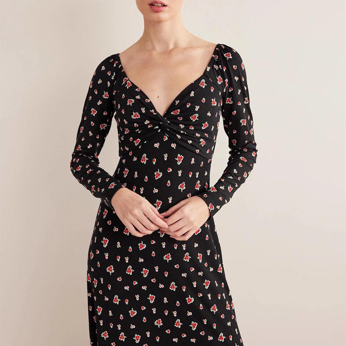 boden sweetheart jersey midi dress Boden Blue Dot Sweetheart Neck Short Sleeve Midi Jersey Stretch Dress Size 14R