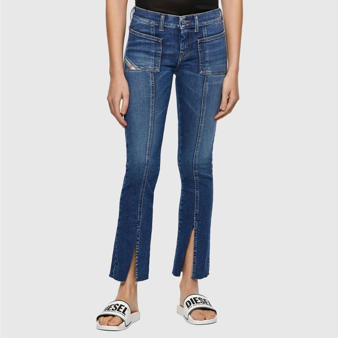 Blue Slandy Subtle Flared Slit Stretch Jeans main product photo