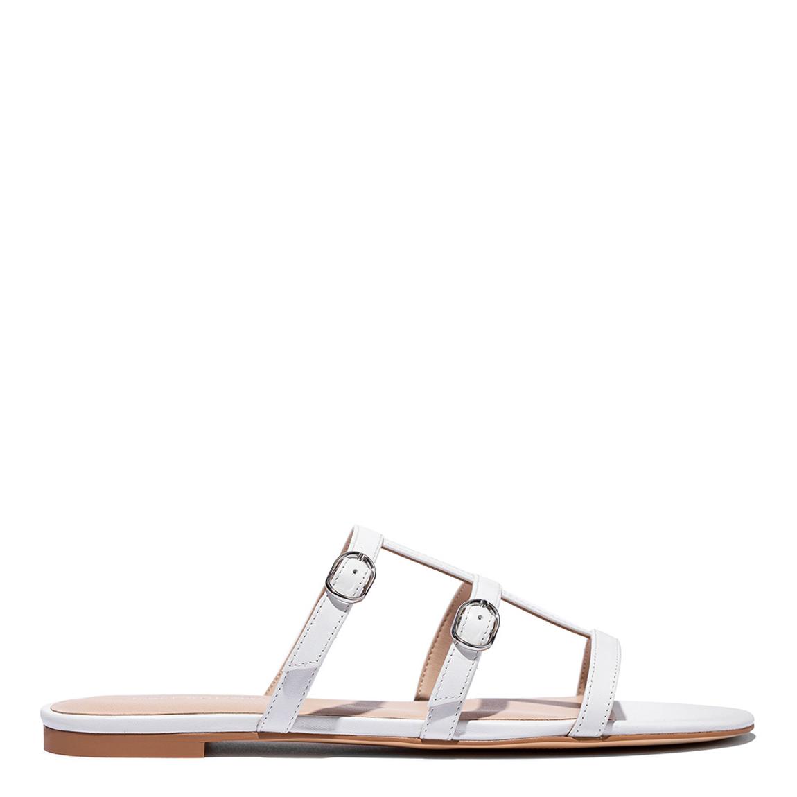 White Grecian Buckle Flat Sandals main product photo