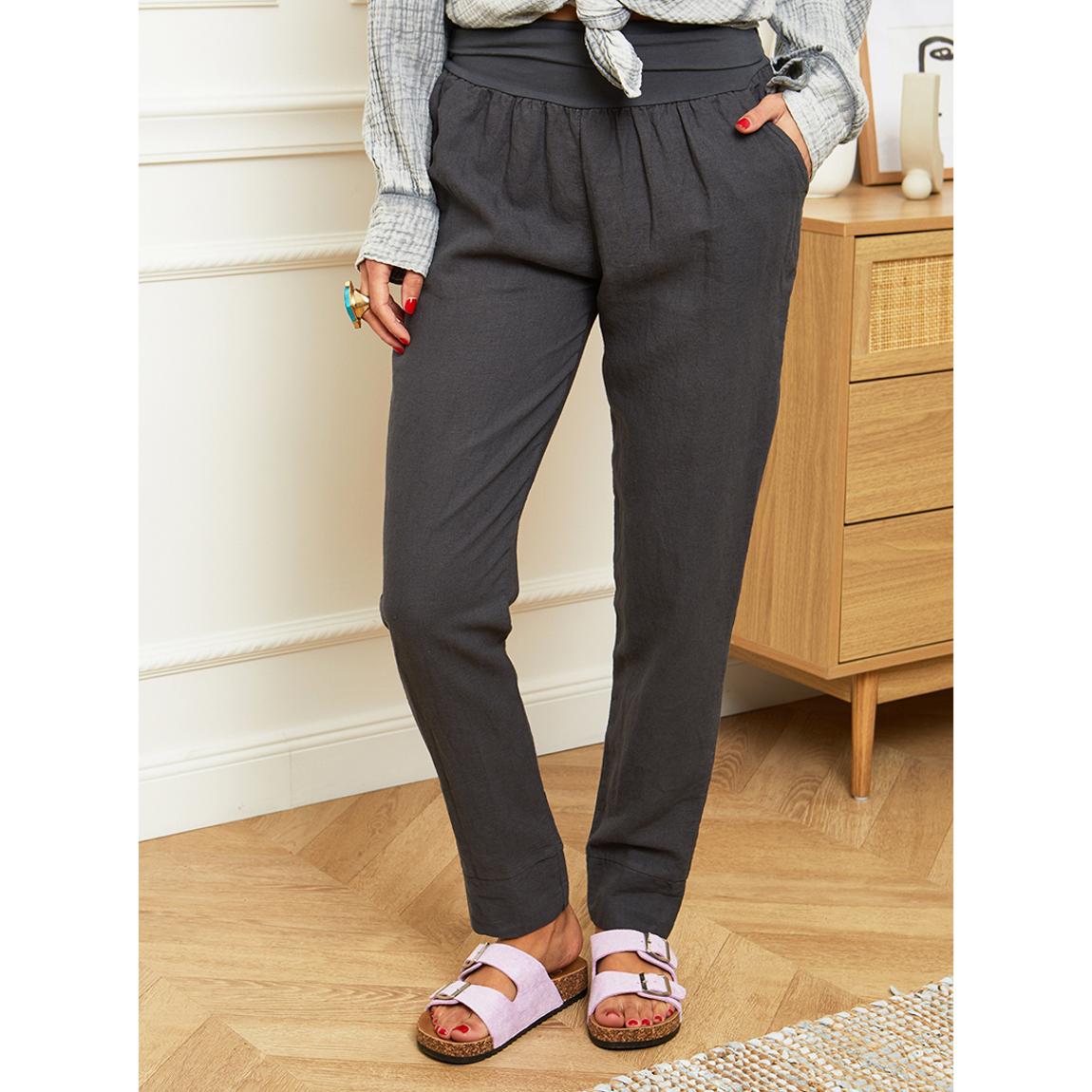 Charcoal Slim Fit Linen Trousers main product photo
