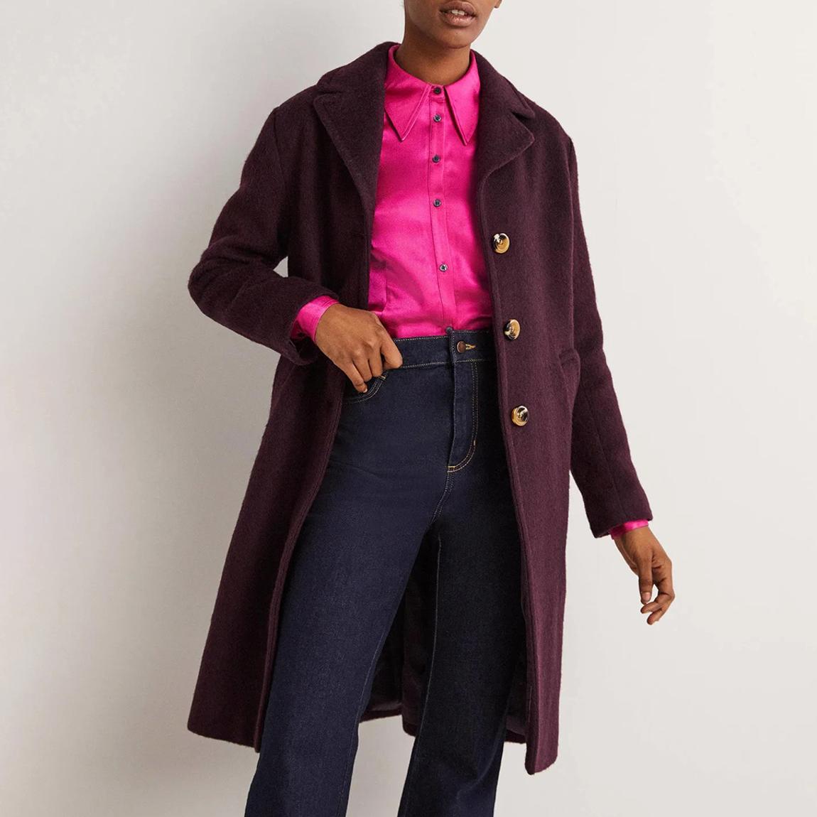 Burgundy Wool Blend Collared Coat main product photo