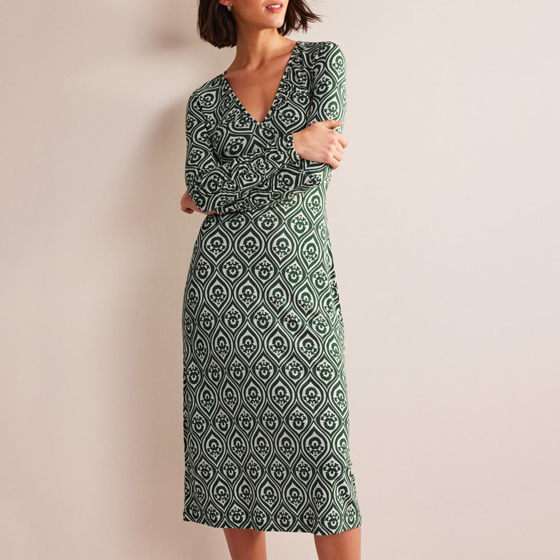 Green V-neck Jersey Midi Dress main product photo