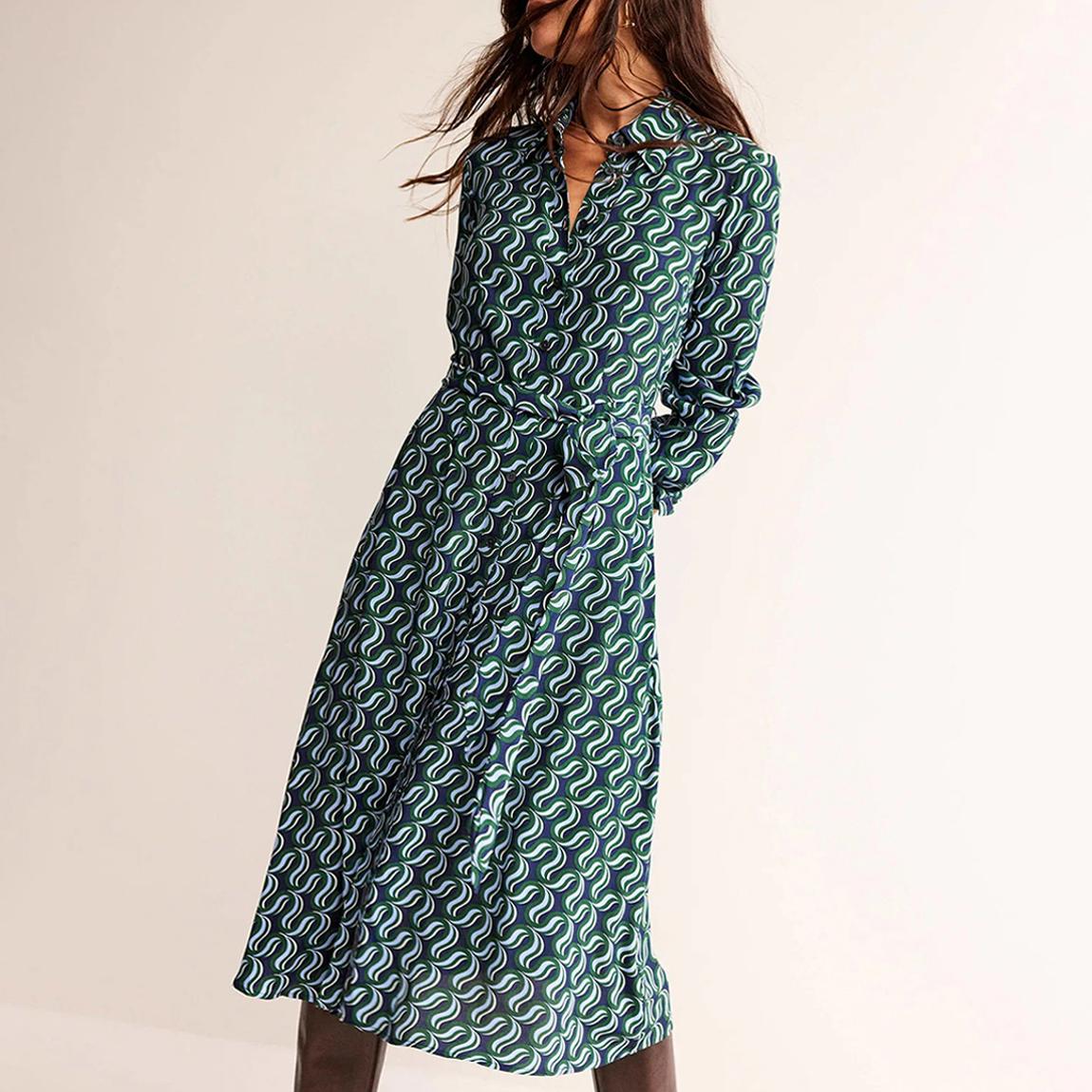 green emerald velvet dress Marcia Jersey Shirt Dress-Green and Ivory Stripe
