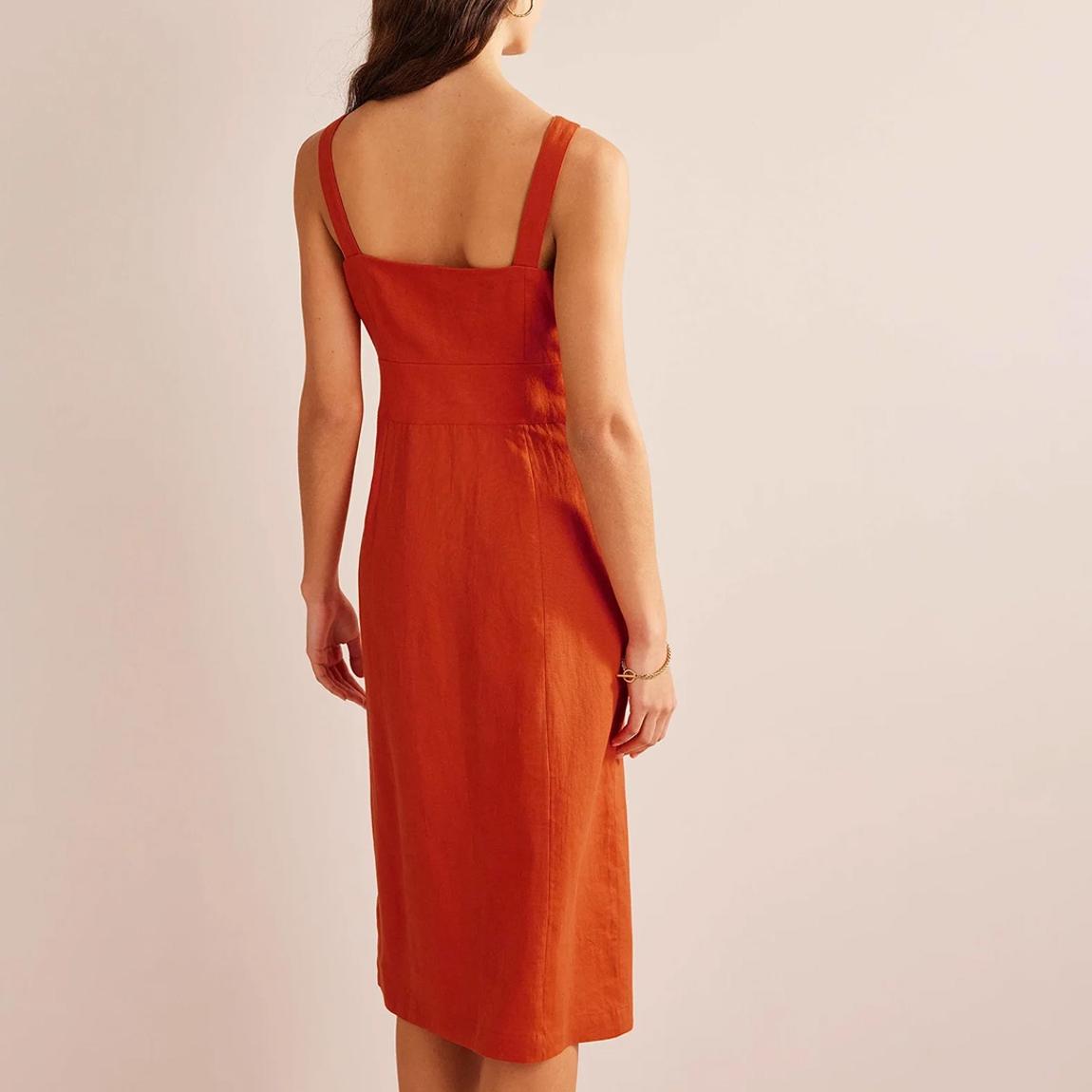 Boden Orange Strappy Linen Midi Dress - BrandAlley