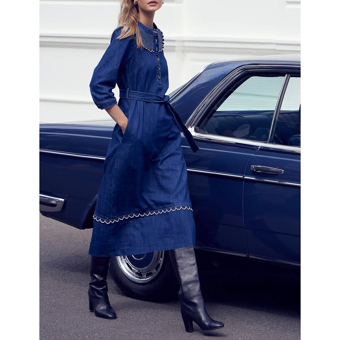 Blue Paige Scallop Denim Dress main product photo