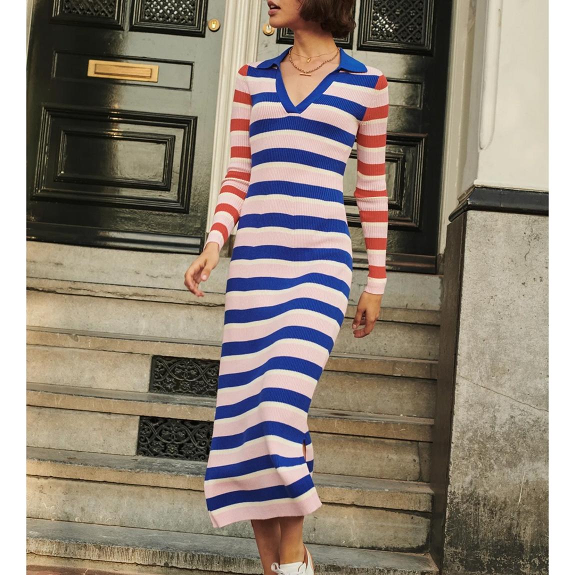 Blue Cotton Ribbed Dress main product photo