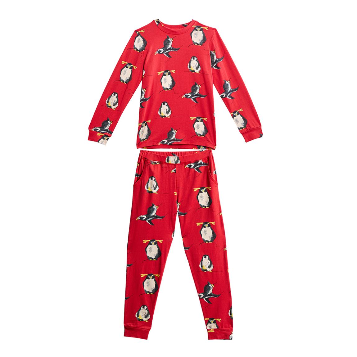 Red Penguin Print Kids Pyjamas main product photo