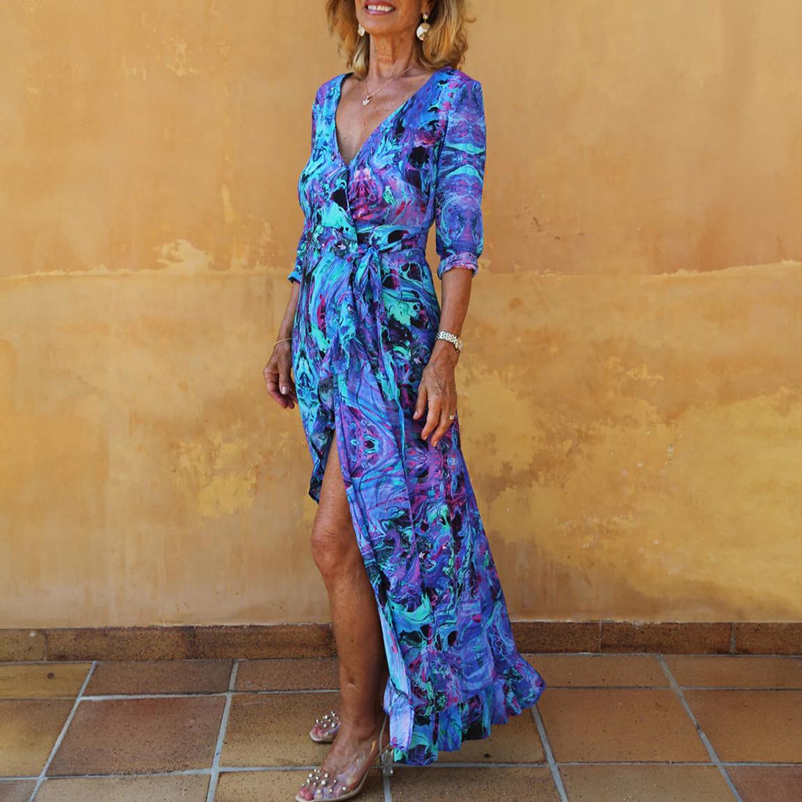 Blue Into the Deep Maxi Wrap Dress (Long) main product photo