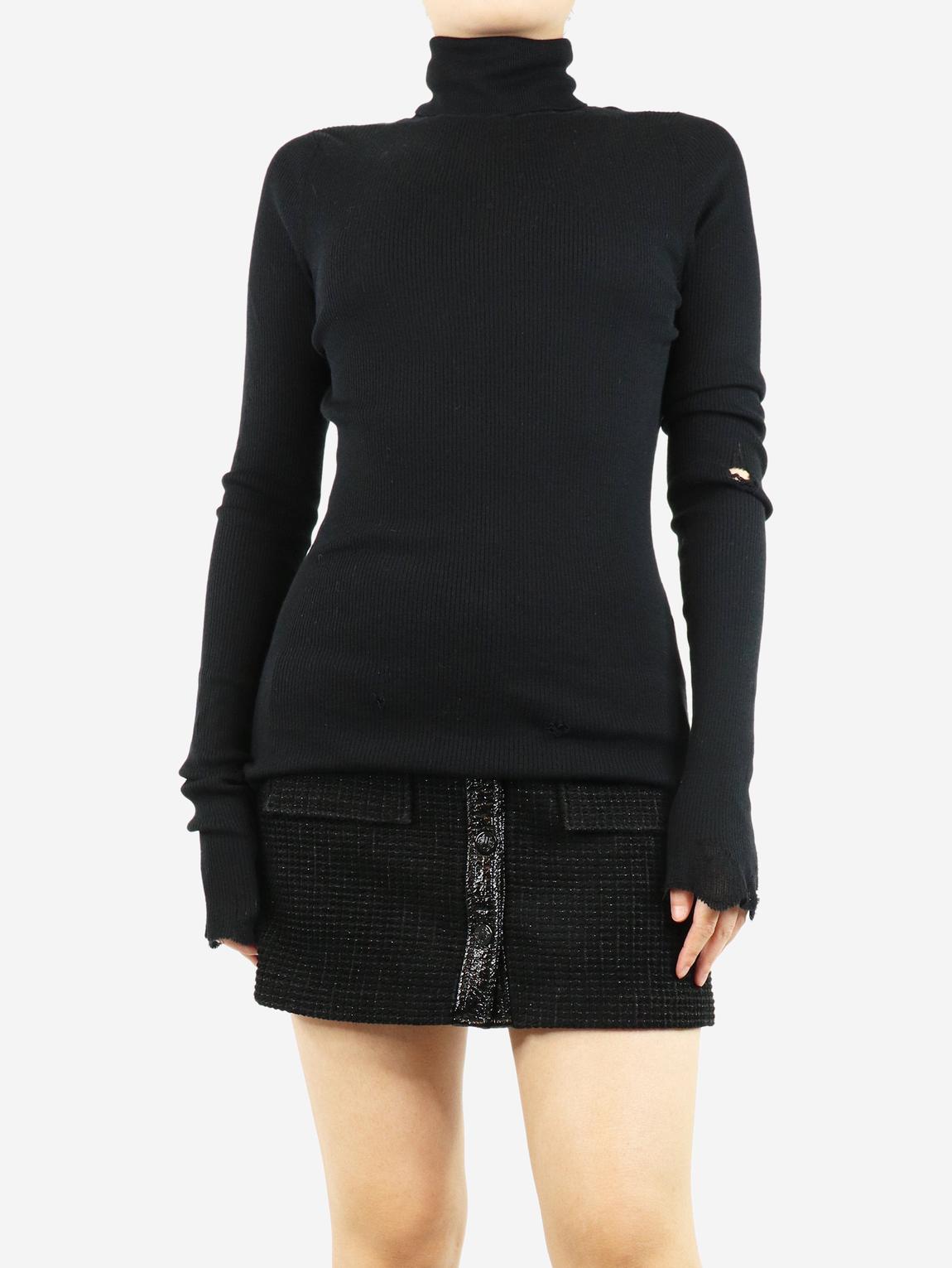 Black distressed roll-neck jumper main product photo