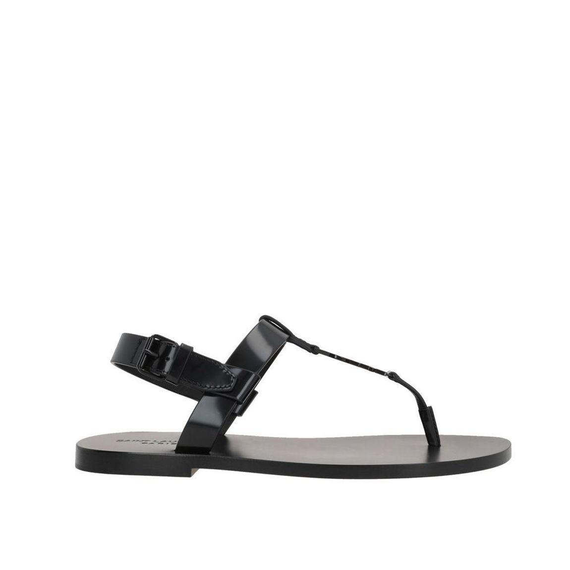 Cassandre 05 Flat Leather Sandals with Adjustable Buckle and Enamelled main product photo