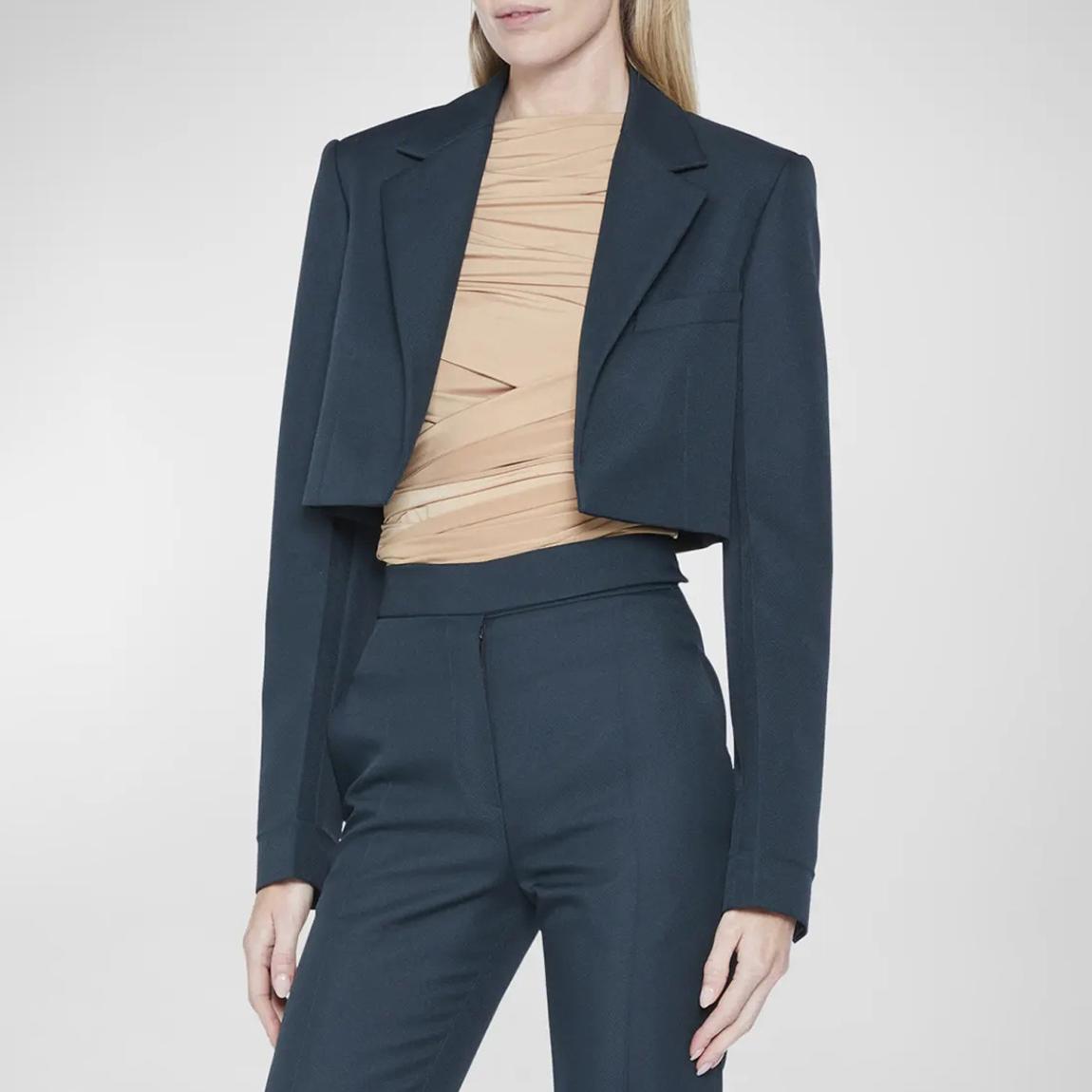 Dark Green Cropped Tailored Jacket main product photo