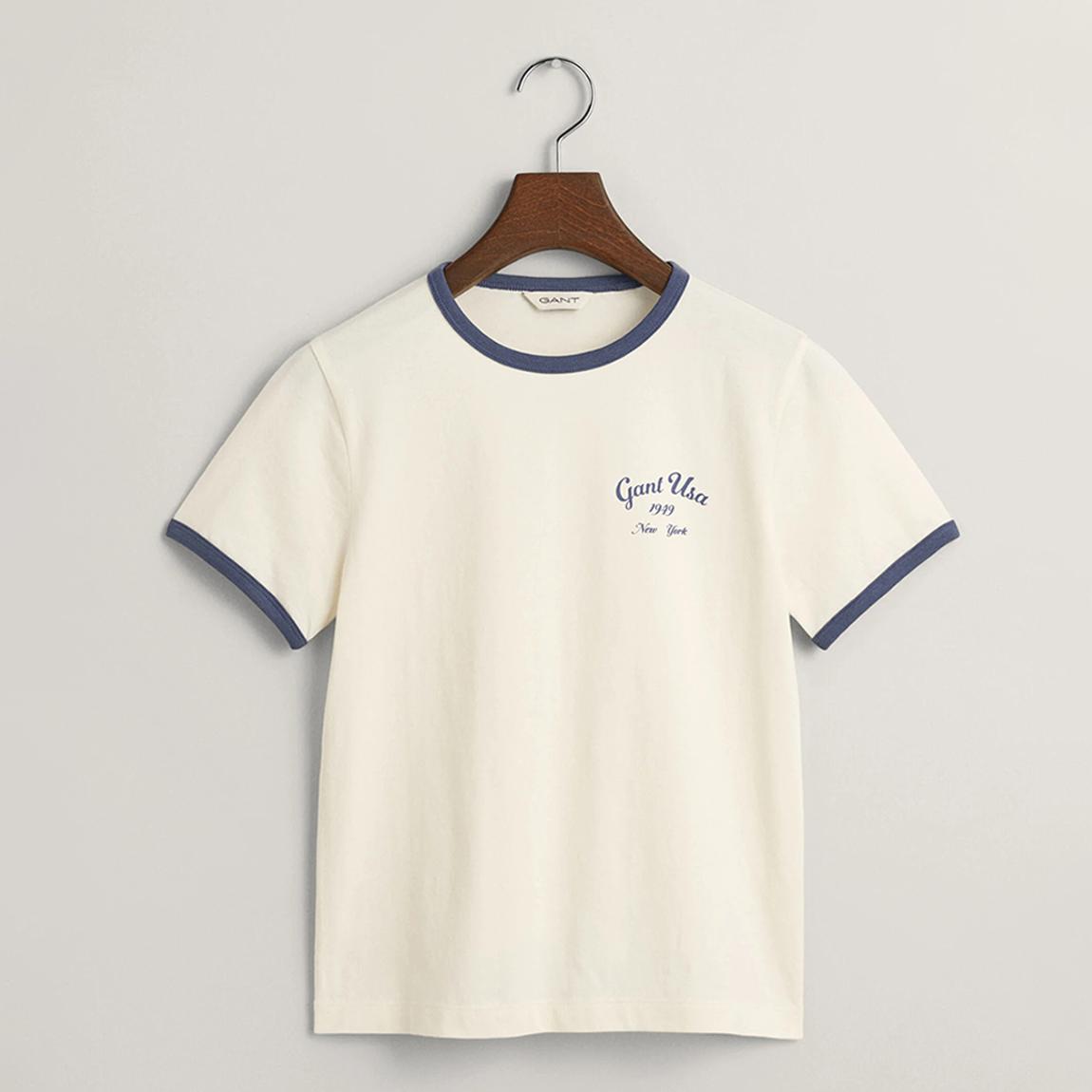 Teen's Ecru Script Logo Slim Cotton Blend T-Shirt main product photo