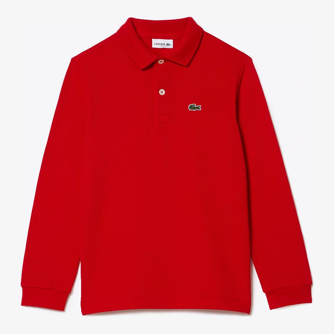 Teen Boy's Red Long Sleeve Cotton Blend Polo Shirt main product photo