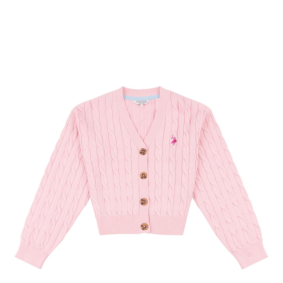 Teen Girl's Pale Pink Cable Knit Cotton Cardigan main product photo