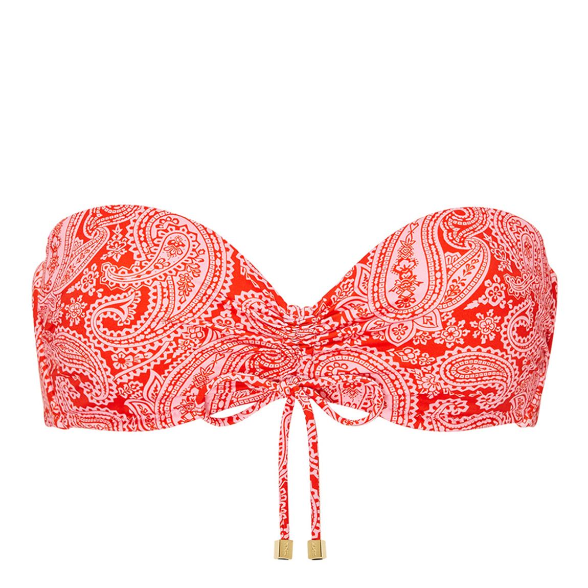Red Ruched Bandeau Bikini Top main product photo