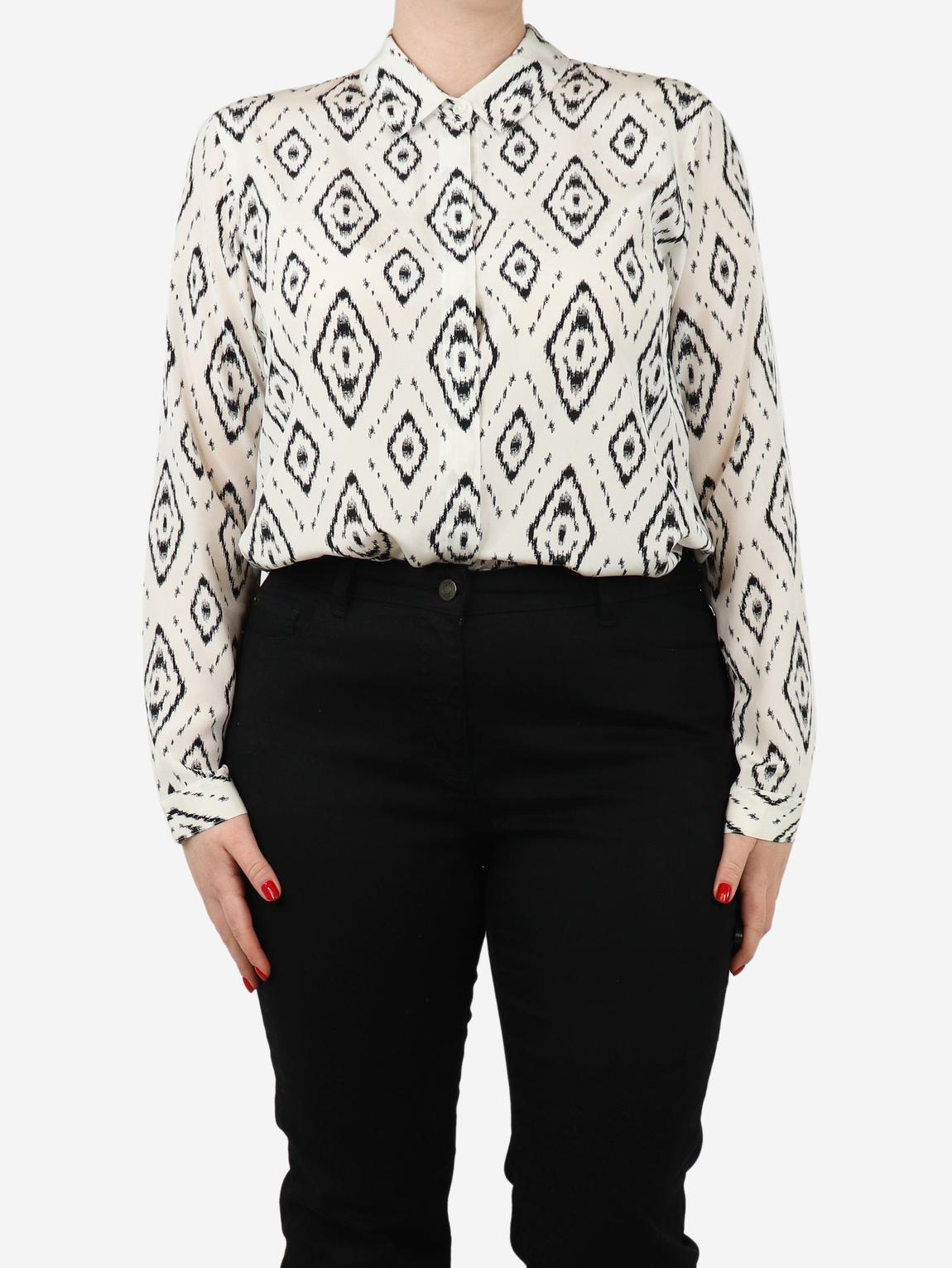 White and black silk printed shirt main product photo