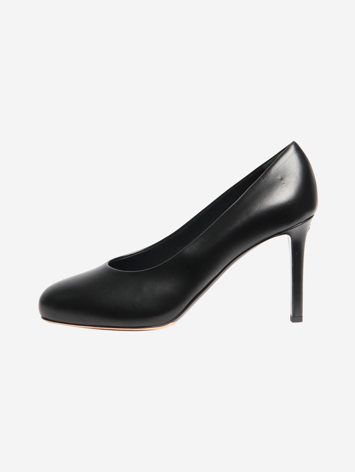 Black rounded leather pumps main product photo