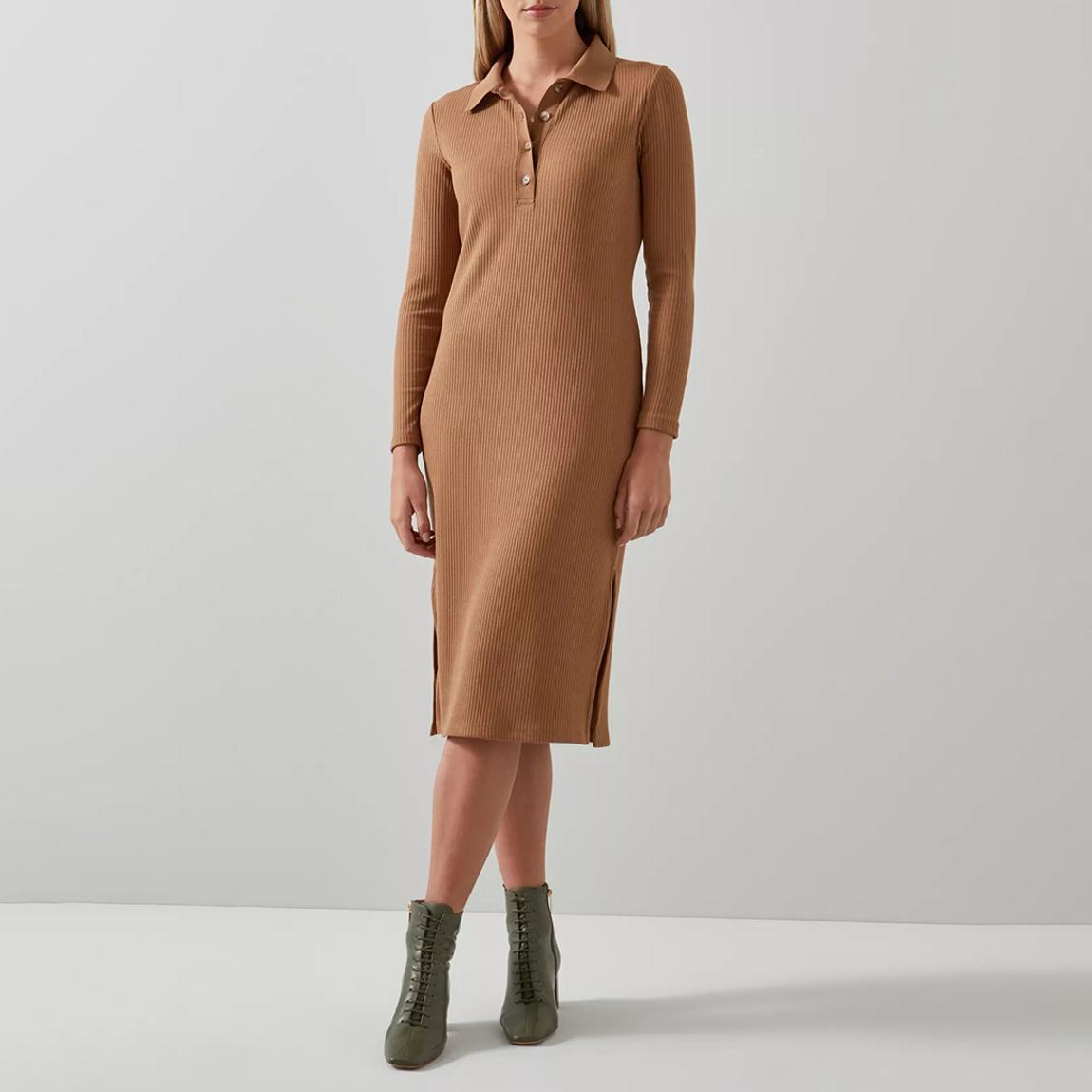Camel Ruby Ribbed Dress main product photo