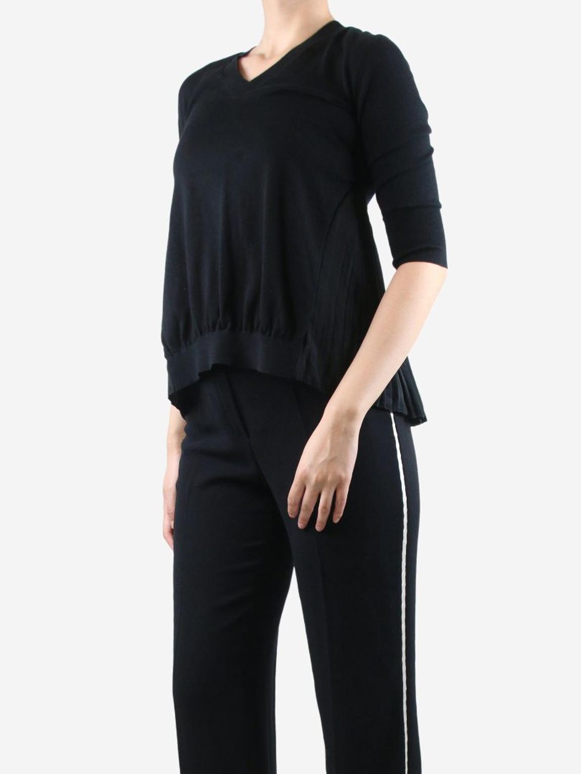 Black pleated-back v-neck sweater main product photo