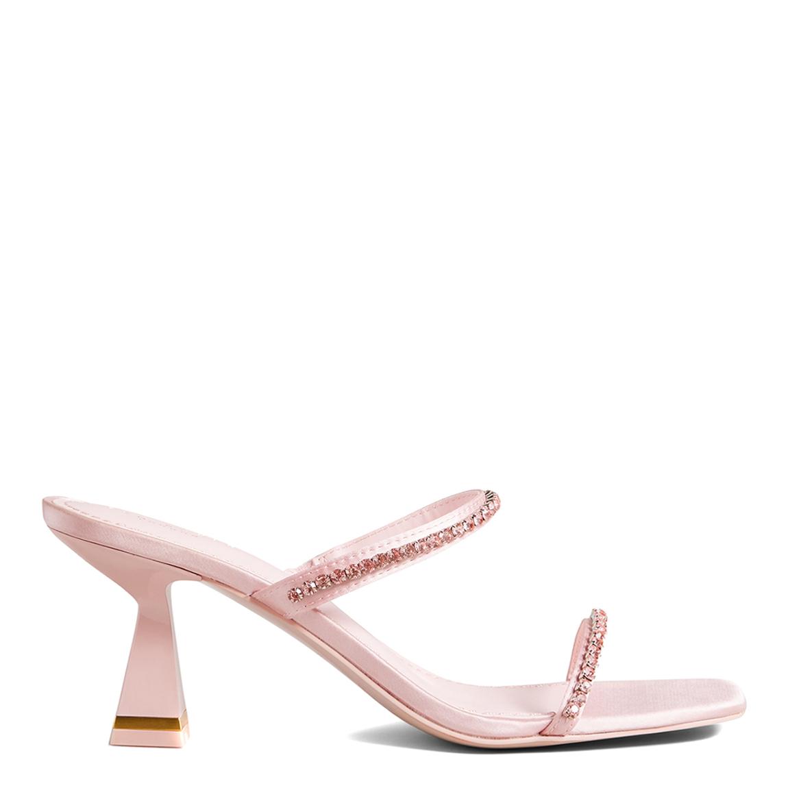 Pale Pink Rinita Diamante Satin Kitten Heeled Sandals main product photo