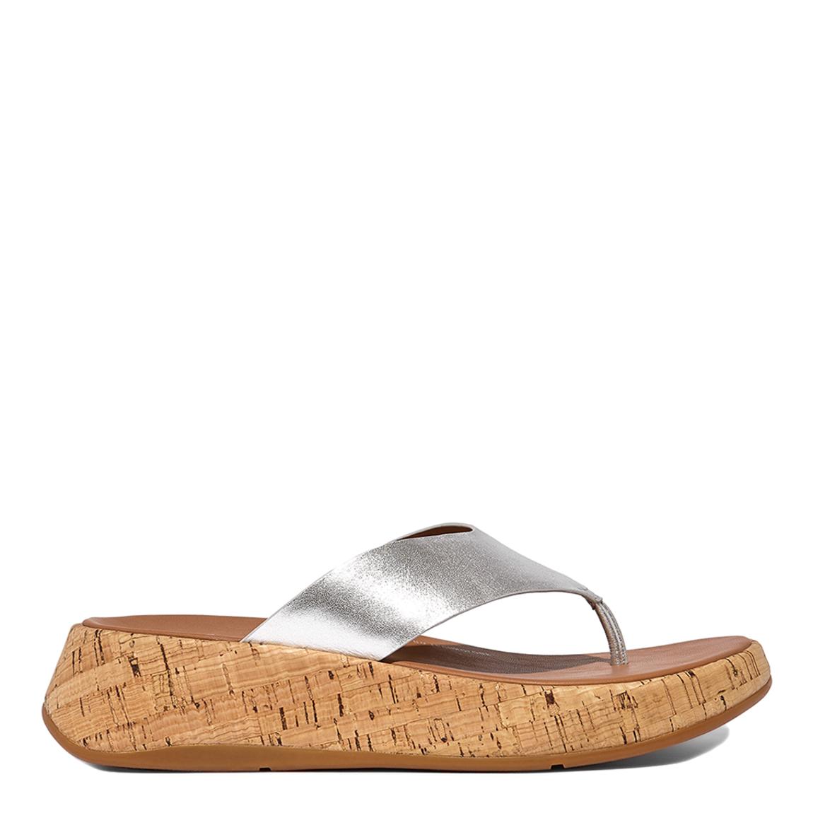 Silver F-Mode Leather/Cork Flatform Toe Post Sandals main product photo