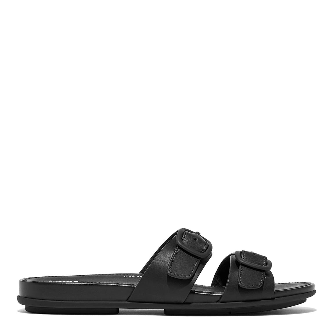 Midnight Navy Gracie Rubber Double Buckle Leather Slides main product photo