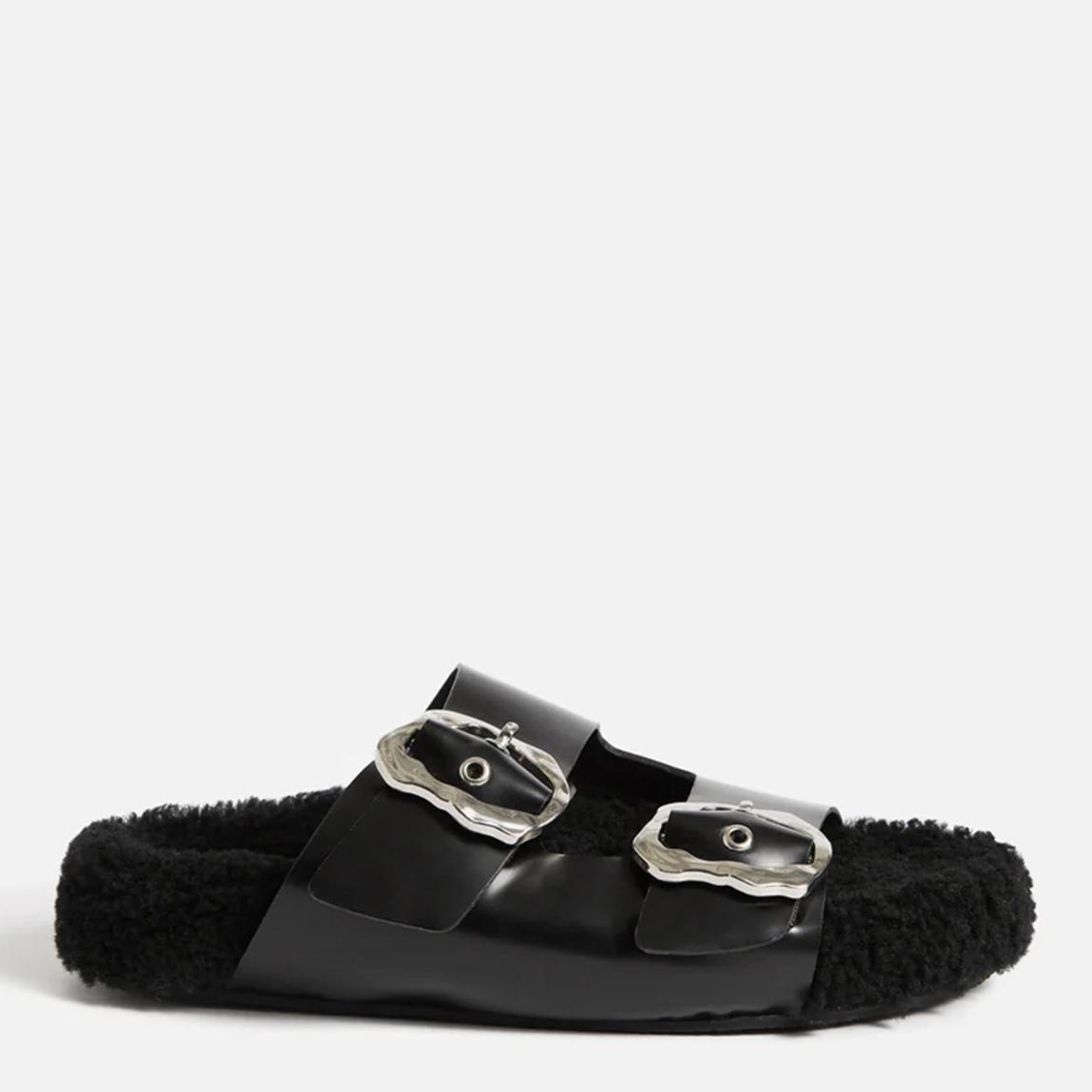 Black Shearling Leather Sandals main product photo