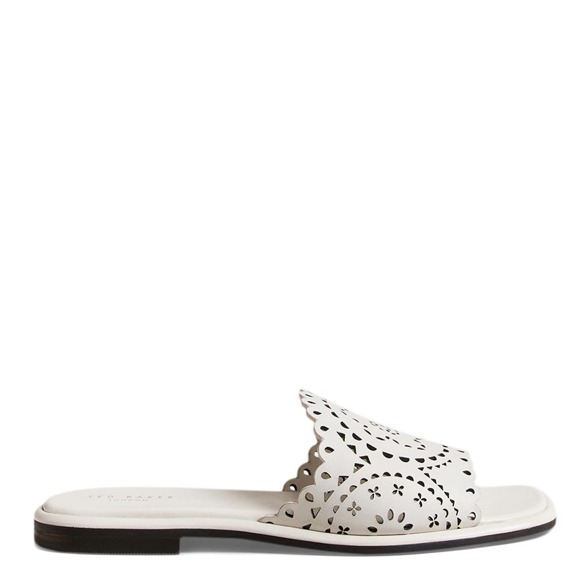 White Clovei Laser Cut Flat Sandals main product photo