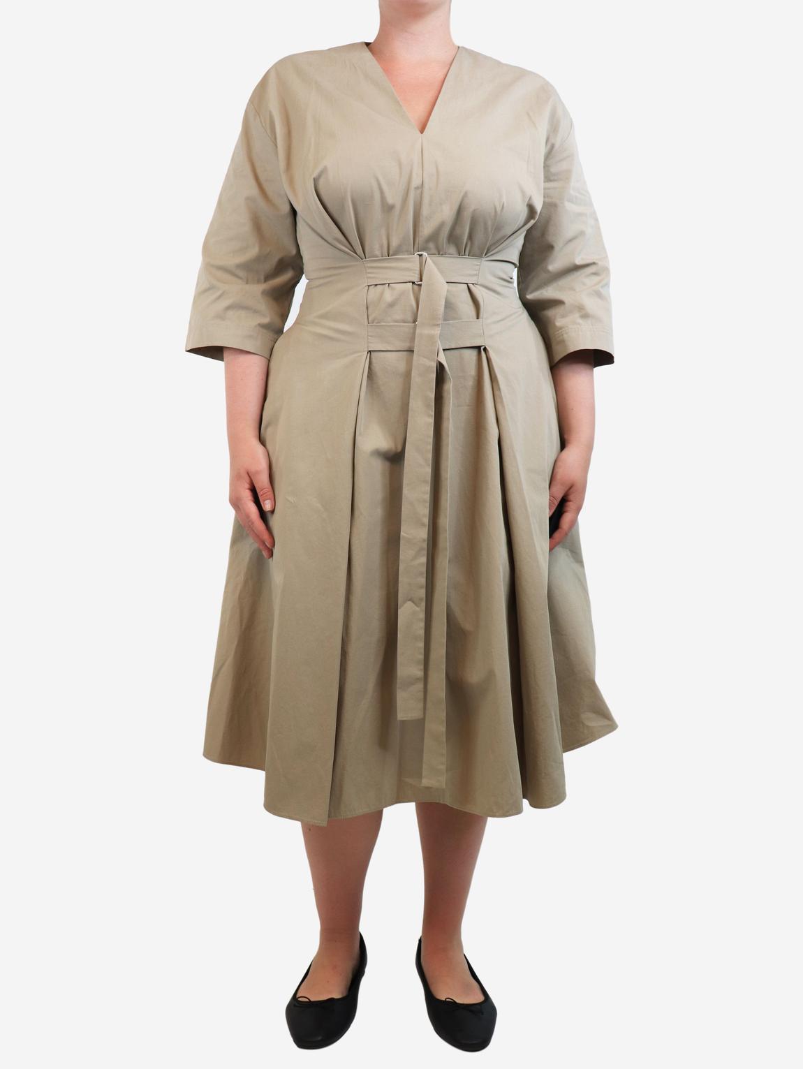 Neutral 3/4 sleeve belted dress main product photo