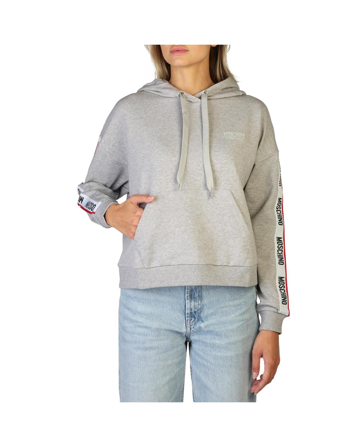 Cropped Hoodie Tape Detail Wo - Grey Sweatshirts main product photo
