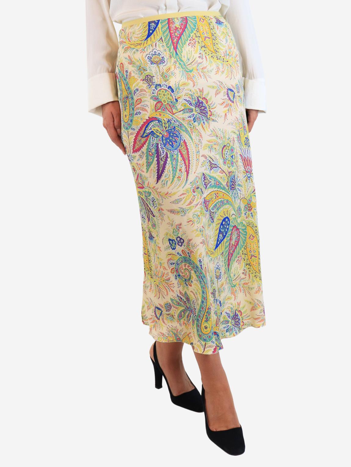 Yellow floral paisley midi skirt main product photo