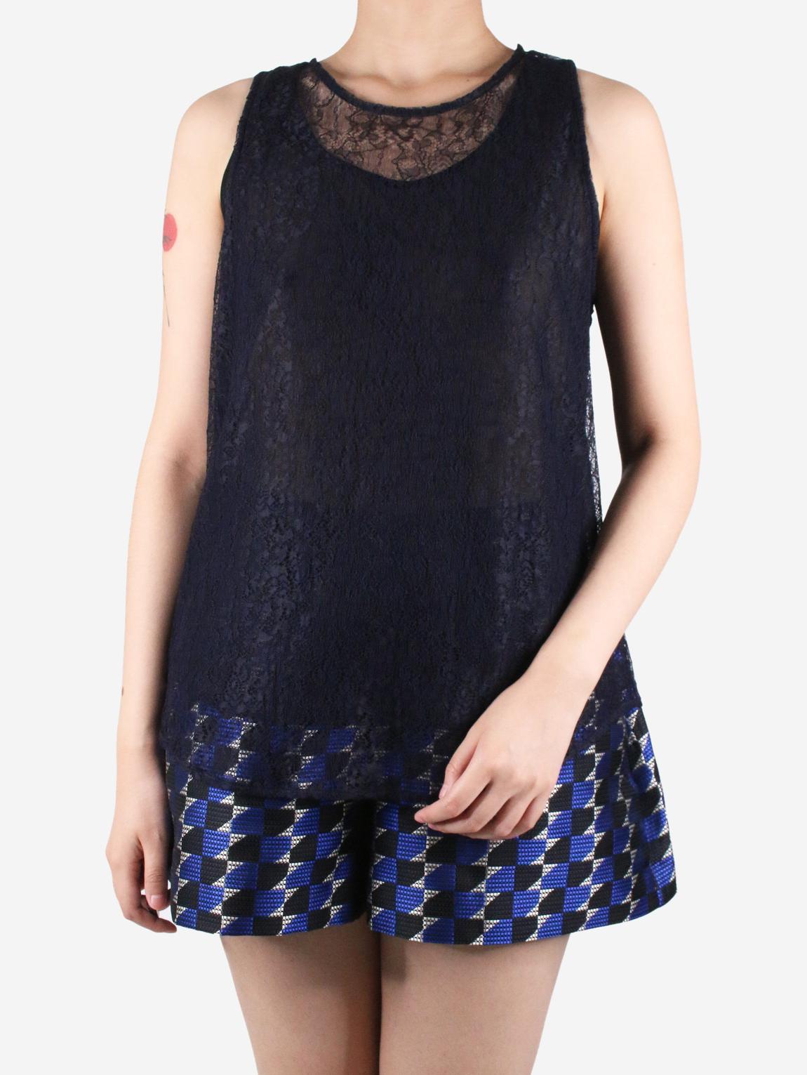 Blue sleeveless lace top main product photo
