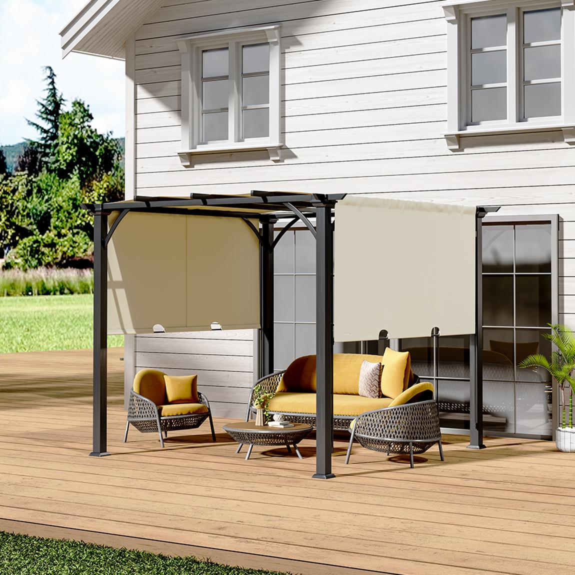 300cm Outdoor Patio Pergola with Retractable Canopy - Black main product photo