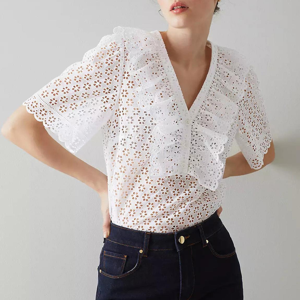 White Rose Ruffle Cotton Top main product photo