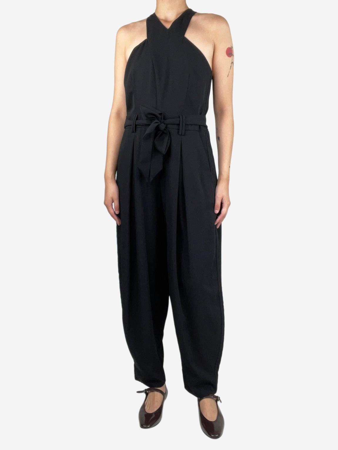 Black belted halterneck jumpsuit main product photo