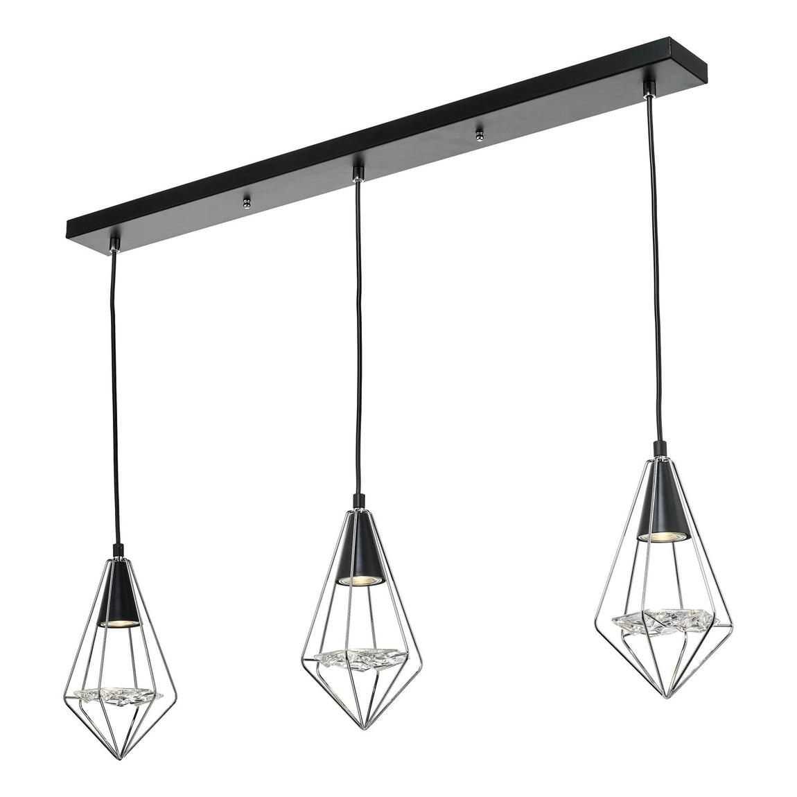 Gianni 3 Light Pendant Black, Polished Chrome & Glass main product photo