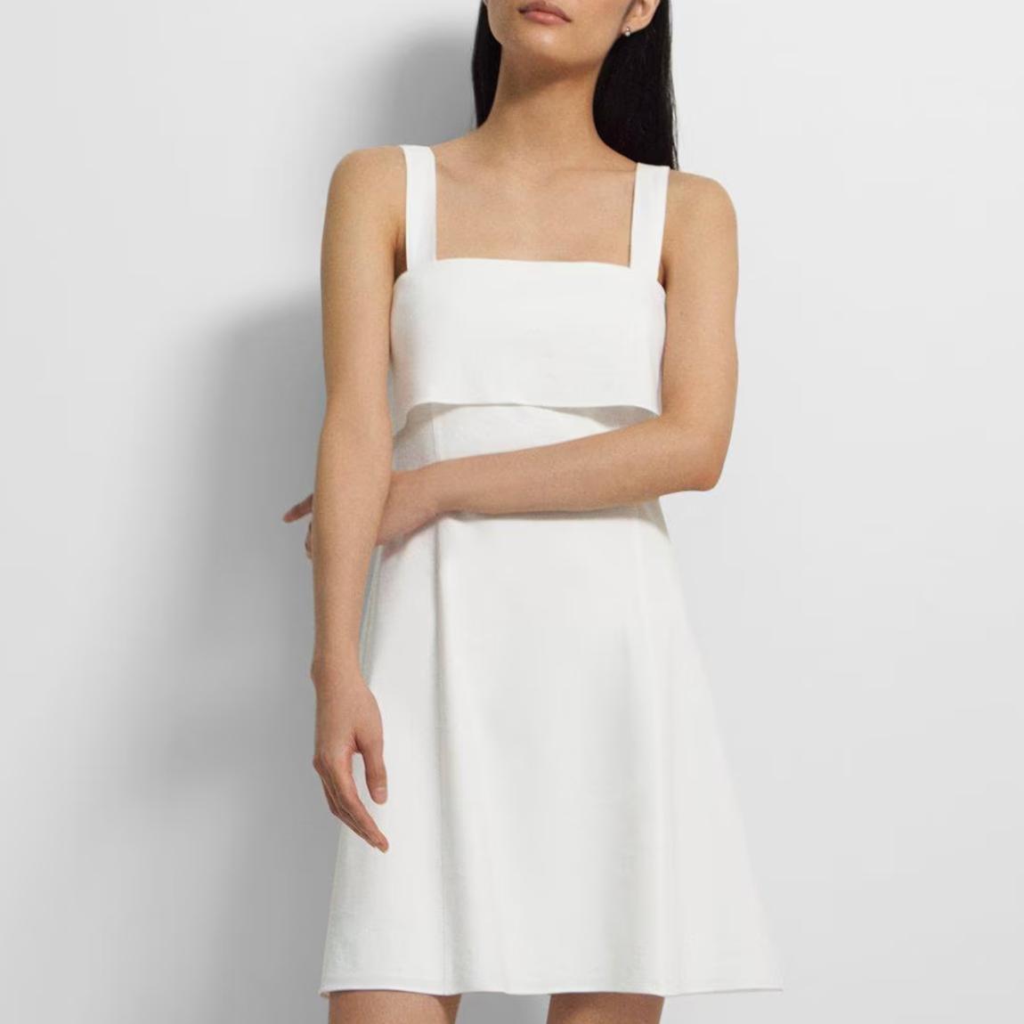 White Drape Back Linen Blend Mini Dress main product photo