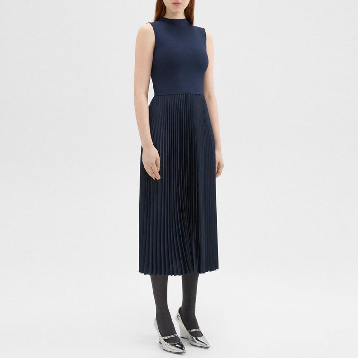 Navy Pleated Midi Dress main product photo
