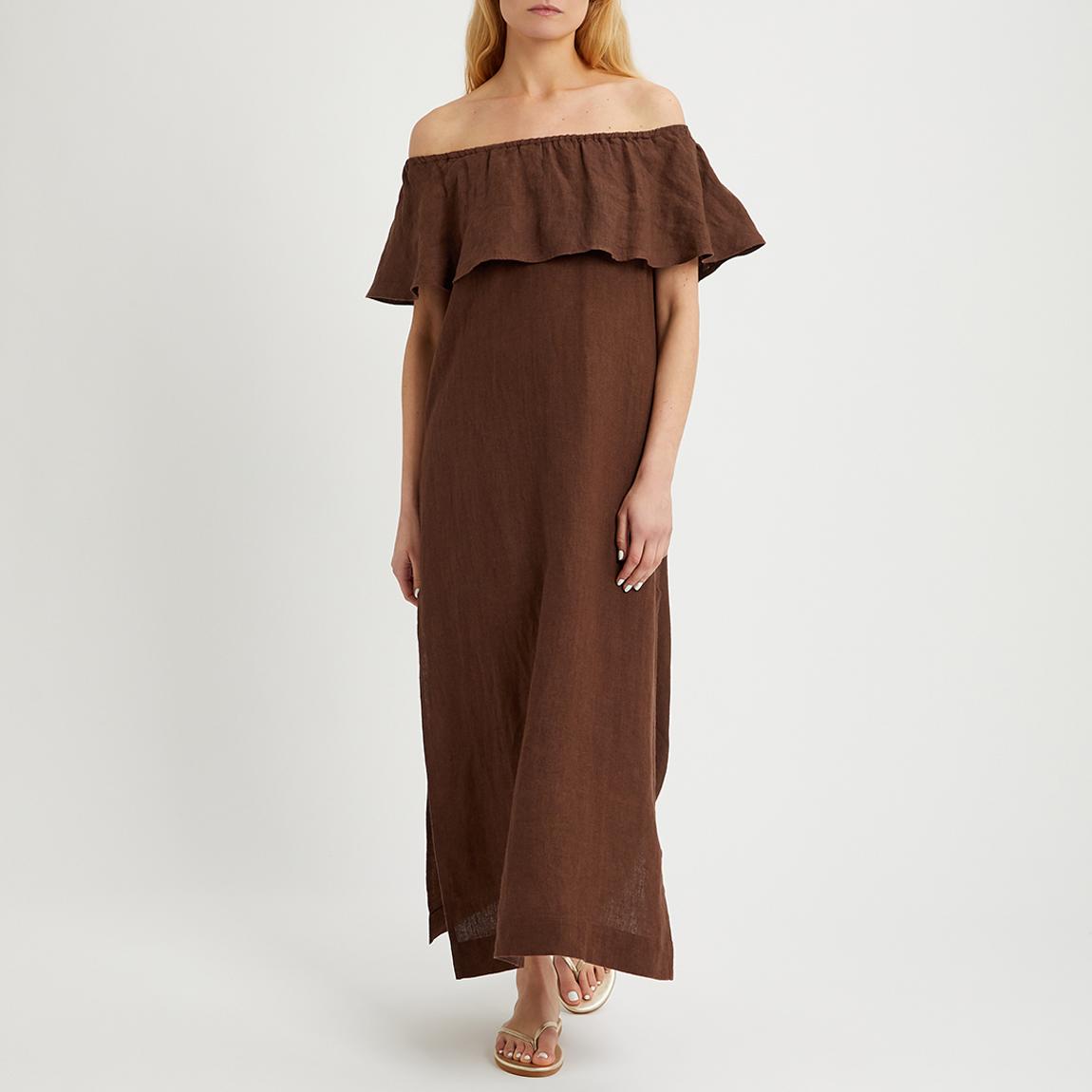 Cocoabean Linen Frill Bardot Maxi Dress main product photo