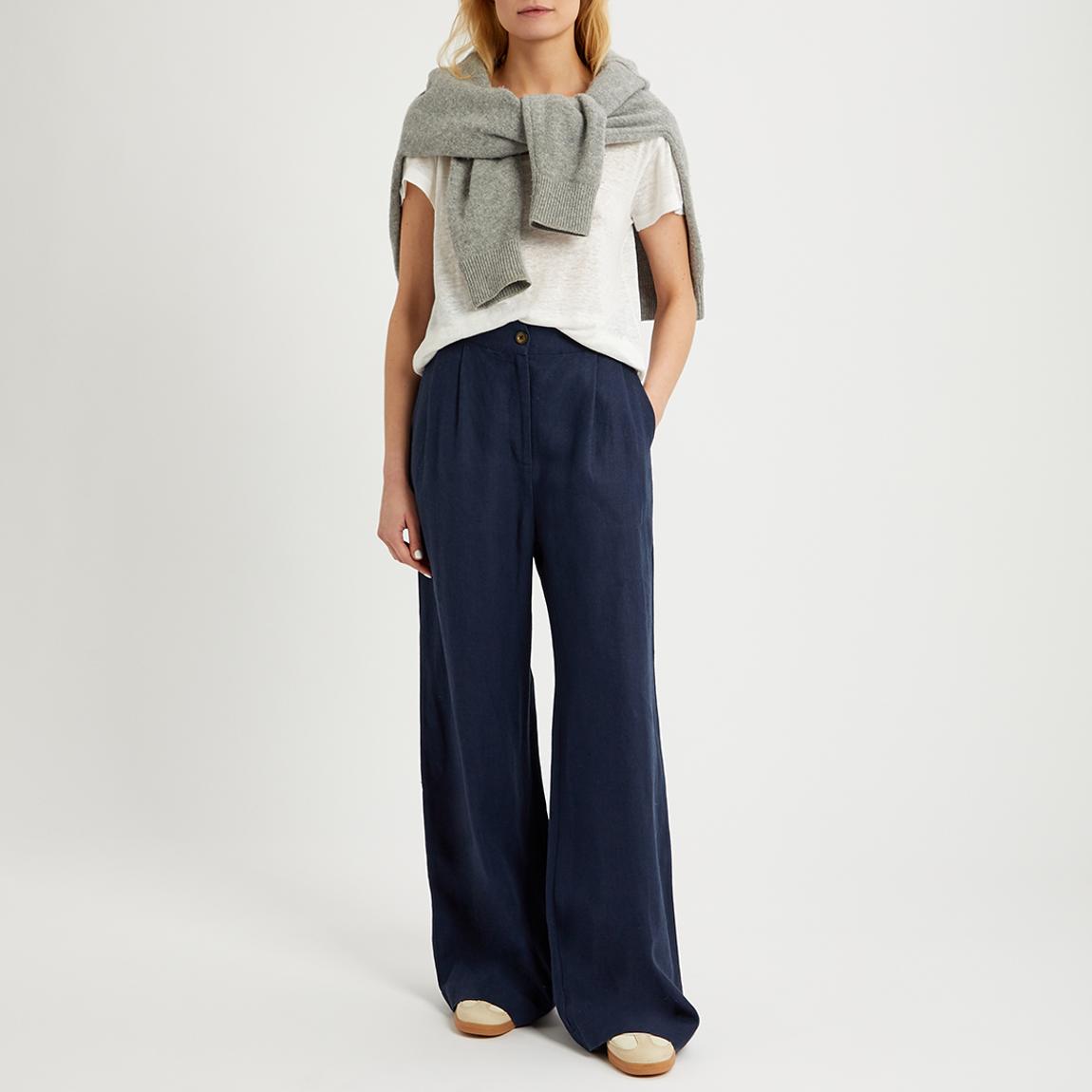 Navy Linen Pleated Trouser main product photo