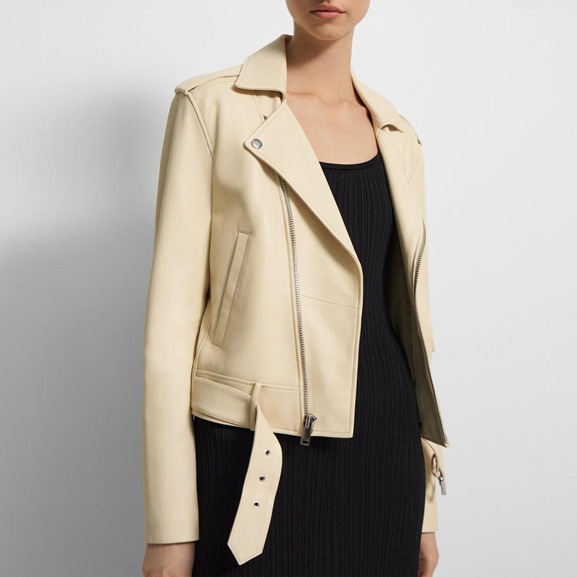 Cream Moto Leather Jacket main product photo