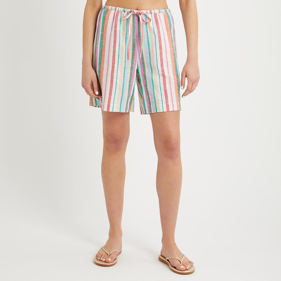 Multi Stripe Linen Blend Pull On Short main product photo